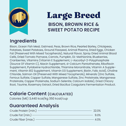 Solid Gold Bison Dry Dog Food for Large Dogs  High Protein, Whole Grain Kibble with Real Bison, Brown Rice & Omega 3  Large Kibble w/Probiotics for Gut Health - Adult Dog Food - Nutrientboost¢â 11LB