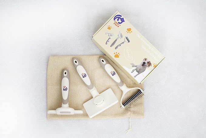 Pet Grooming Kit  3-Pcs Pet Brush Set with Dematting Tool, Deshedding Brush, Self-Cleaning Slicker Brush  Professional Dog Brushes for Grooming Long-Haired Dogs and Cats