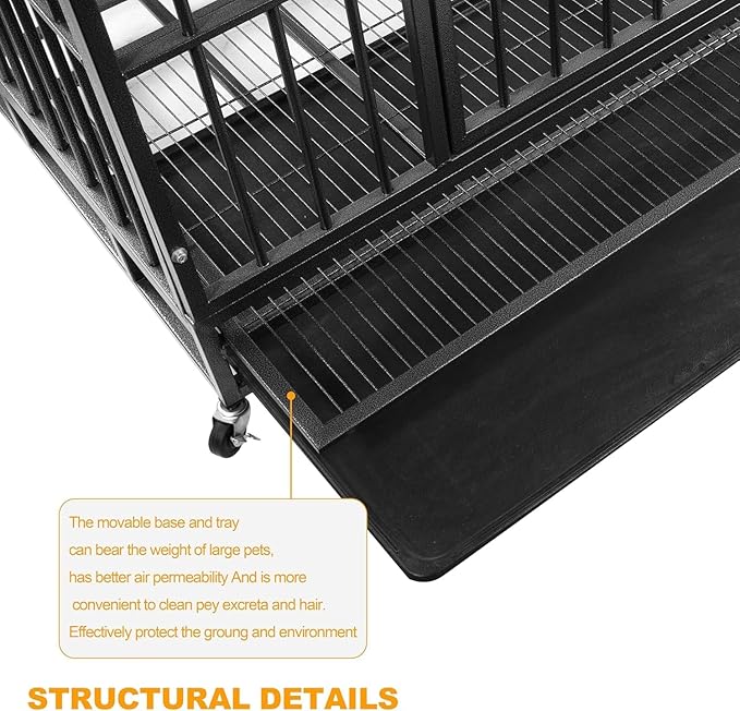 42 Inch Heavy Duty Dog Crate with Secure Locking System, Escape-Proof Dog Cage Kennel for Medium to Large Dogs, Indestructible Chew-Resistant Design, Dual Doors & Easy-Clean Removable Tray