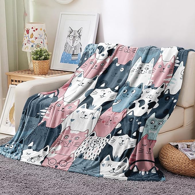 Cat Blanket, Cats Gifts for Girls Women, Cat Gift for Cats Lovers, Birthday Gifts Decor Throw Blanket 50"x60"