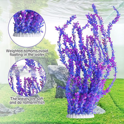 Hamiledyi Aquarium Plastic Plants Aquarium Decor Artificial Fish Tank Plants,Tall Fish Tank Decorations, Extra Large Aquarium Plant 23.6-inch Tall,2PCSï¼_urple Style Bï¼