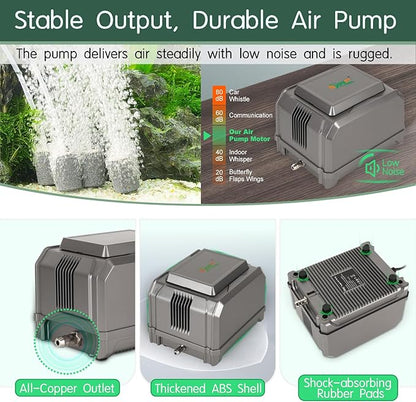 hygger Aquarium Air Pump 10W/15W 0.025Mpa/0.03Mpa Powerful Adjustable Fish Tank Air Pump 4 Outlets Oxygen Aerator for Medium Large Fish Tank Up to 1000 Gallon,Samll Pond,Hydroponics,Commercial Use