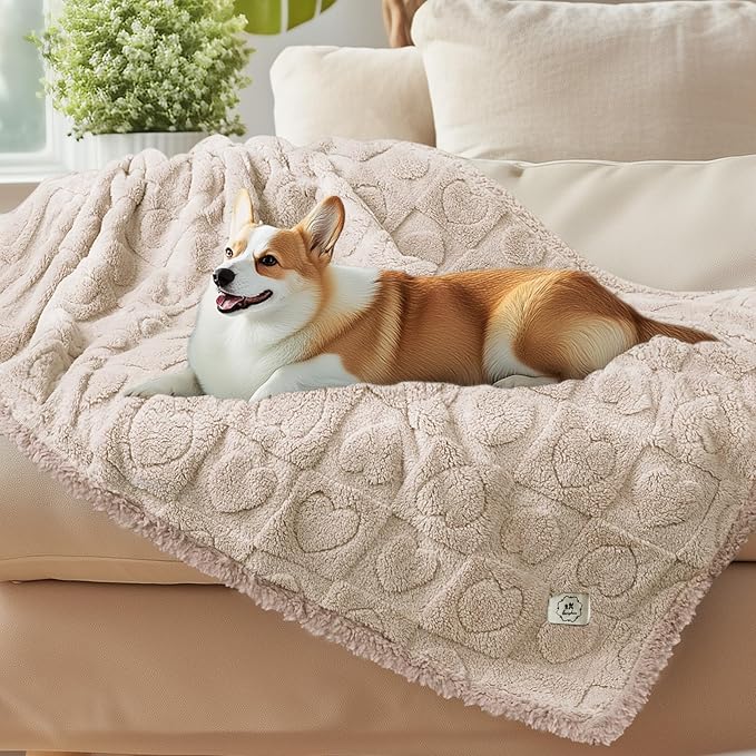 Luciphia Waterproof Blanket for Large Dogs Washable Pet Bed Cover Soft Fluffy Puppy Blanket with Premium Fleece Cozy Calming Cat Blankets for Indoor Cats Beige 85x57 inch