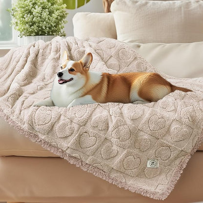 Luciphia Waterproof Blanket for Large Dogs Washable Pet Bed Cover Soft Fluffy Puppy Blanket with Premium Fleece Cozy Calming Cat Blankets for Indoor Cats Beige 85x57 inch
