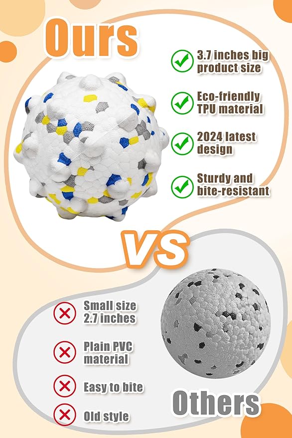 Dog Balls for Aggressive Chewers, 3.7'' Indestructible Tennis Balls for Dogs, Durable Bouncy Dog Toy Balls, Interactive Dog Toys for Fetch Game, Lightweight Floating Balls (White Large)