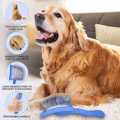 Dog Slicker Brush for Goldendoodles & Golden Doodle Brush for Grooming Kit - Dog Brush for Goldendoodle, Labradoodle, Poodles - Pet Hair Brush for Medium & Long Haired Dogs - Large(Blue)