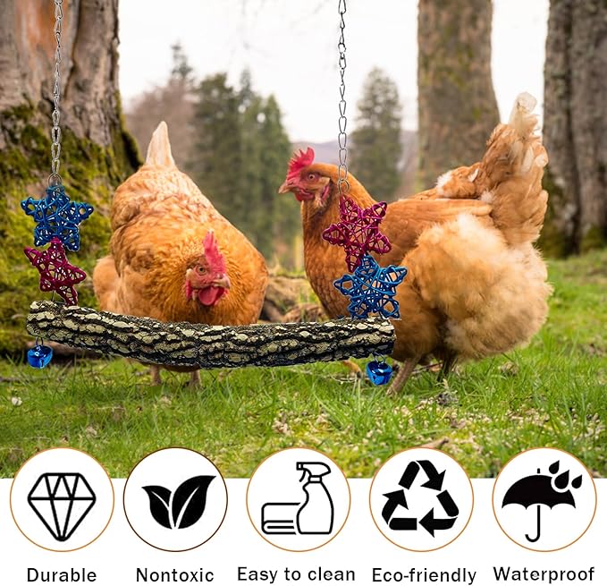 Chicken Bird Swing,Chicken Perch,Natural Wooden Swing Toys,Wood Stand for Chick,Safe and Relief of Stress,Chicken Coop Accessories,Coop Swing for Chicken Bird,Parrot,Hens (3PCS)