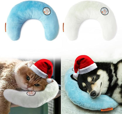 Cat Pillow, Dog Pillow, Claming Pillows for Small Dogs and Cats, Joint Relief Sleeping Improve Pet Neck Pillow， Deep Sleep Fluffy & Cozy Pet Calming Toy，Machine Washable(2 Pack(Blue&White))