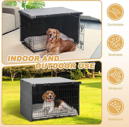 Akinerri Dog Crate Cover - Double Door Waterproof Pet Kennel Cover, Durable 600D Polyester Protective Cage Cover for 24/30/36/42/48 Inch Dog Crate - Grey