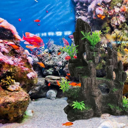 kathson Aquarium Mountain View Stone Resin Fish Tank Decoration Betta Hideout Caves Rockery Landscape Tree Rock Hiding Cave Decor for Small Fish Shrimp Play Ornament