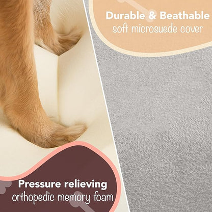Friends Forever Small Dog Bed, Orthopedic Dog Sofa Memory Foam Mattress, Calming Dog Couch Bed, Wall Rim Pillow, Water Resistant Liner, Washable Cover, Non-Slip Bottom, Chester, Small Grey