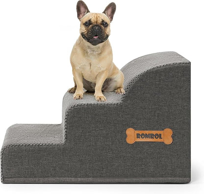 Dog Stairs, Romrol High Density Foam Dog Steps for High Bed and Couch, Dog Ramp, Pet Stairs for Small Dogs and Cats or Pets Joints, 3-Step