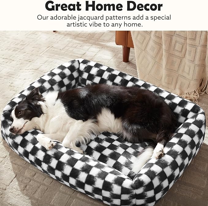 JOEJOY Large Dog Beds Large Sized Dog, Rectangle Washable Orthopedic Corduroy Fleece Pet Bed with Removable Zipper Cover, Cute Soft Calming Puppy Bed with Non Skid Bottom