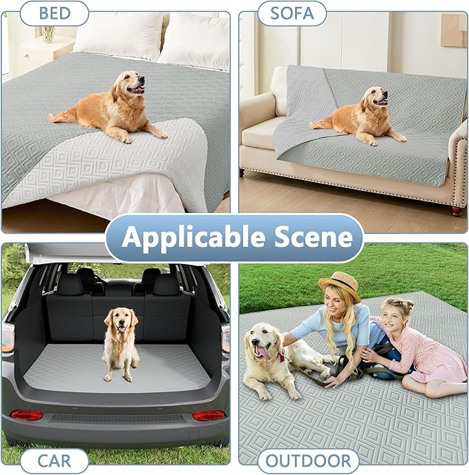 hyha Waterproof Dog Blanket, Soft Dog Bed Cover Pet Blankets, Waterproof Sofa Couch Cover for Dogs Washable, Reversible Pet Couch Covers for Sofa Furniture (82x102 Inch, Grey/Light Grey)