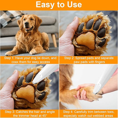Dog Paw Trimmer, Saffory Trimmer with LED Light for Precision Trimming, Pet Electric Shaver for Small Cats, Dogs Paw Hair, Ears, Face, Rump and Eyes Grooming Kit