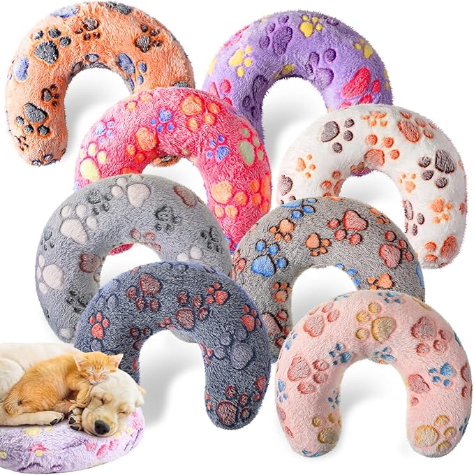 Suzile 8 Pcs Pillow for Cats Dog Neck Pillows Puppy Cat Bed Soft Pillow Fluffy Pet Calming Pillow Half Donut U Shaped Pet Neck Pillow Training Pillow Joint Relief Cervical Protection(Large)