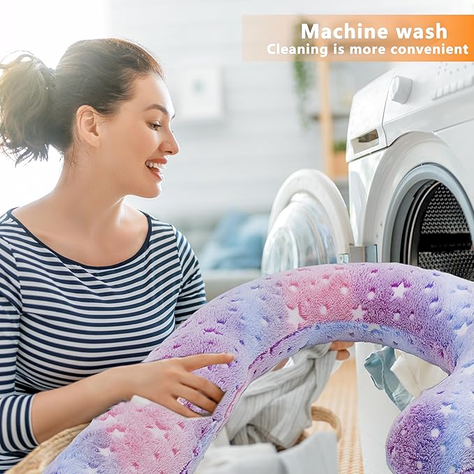 Pet Calming Pillow for Dogs, Soft U-Shaped Pillow Glow in The Dark, Joint Relief, Sleep Comfortably,Suit for Small, Medium, Large Dogs, Fluffy Pet Neck Pillow (L-Pink)