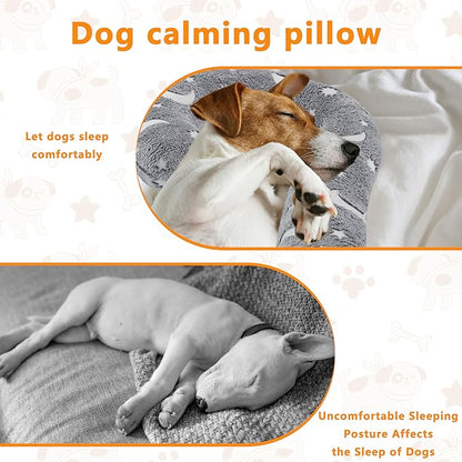 Pet Calming Pillow for Dogs, Soft U-Shaped Pillow Glow in The Dark, Joint Relief, Sleep Comfortably,Suit for Small, Medium, Large Dogs, Fluffy Pet Neck Pillow (L-Gray)