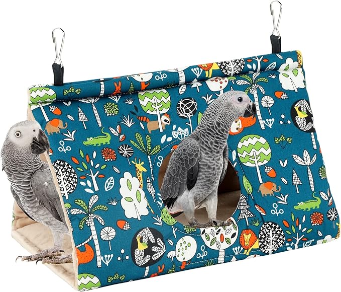 Rypet Winter Warm Bird Nest House - Hanging Hammock Velvet Shed Hut Cage Plush Fluffy Birds Hideaway Sleeping Bed Fuzzy for African Grey Cockatoo and Other Amazon Parrot Largeï¼_lueï¼