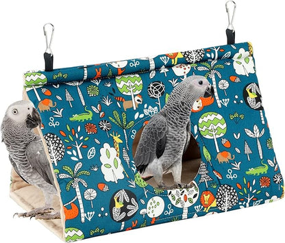 Rypet Winter Warm Bird Nest House - Hanging Hammock Velvet Shed Hut Cage Plush Fluffy Birds Hideaway Sleeping Bed Fuzzy for African Grey Cockatoo and Other Amazon Parrot Largeï¼_lueï¼
