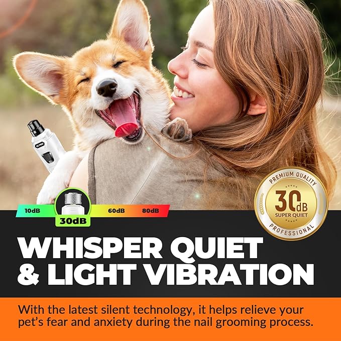 Dog Nail Grinder with 2 LED Lights Powerful 2 Speeds Super Quiet Dog Nail Trimmers with 3 Grinding Wheels Rechargeable Pet Dog Nail Clippers for Large Medium Puppy Dogs Dog Nail File Cat Nail Clipper