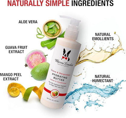 Warren London Hydrating Butter Leave in Pet Conditioner for Dogs | Lotion for Skin and Coat | Aloe Puppy & Dog Conditioner for Hair Detangler, Dry Skin, & Pet Fur Dandruff | Made in USA | Guava 8oz