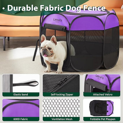Love's cabin Pet Puppy Dog Playpen, Medium Dog Tent Crates Cage Indoor/Outdoor, Portable Playpen for Dog and Cat, Foldable Pop Up Dog Kennel Playpen with Carring Case, Removable Zipper Top, Purple