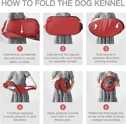 Love's cabin 36in Portable Large Dog Bed - Pop Up Dog Kennel, Indoor Outdoor Crate for Pets, Portable Car Seat Kennel, Cat Bed Collection, Red