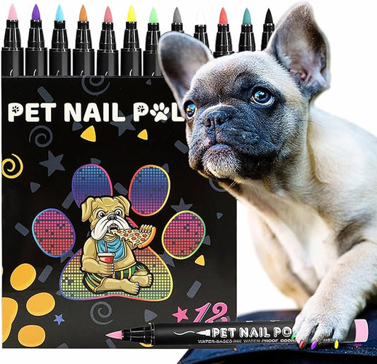 Quick Dry Dog Nail Polish Pens 12 Colors,Pet Safe and Non-Toxic Nail Polish Easy Application for Dogs, Cats, and Small Pets Nail Accessories