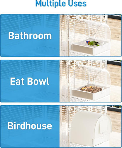 BUCATSTATE Hanging Bird Bath for Cage with Cover, 3 in 1 Multifunction Bird Bath/Bowl/House, Bird Cage Accessories Suitable for Small to Medium Birds, Like Lovebirds, Finches, Parakeets, Mannikin