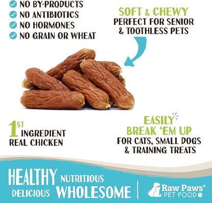 Raw Paws Grain-Free Soft Sausage Treats for Dogs & Cats - Chicken Recipe, 6-oz - USA Chicken Sausage Dog Treats - Soft Chicken Treats for Dogs & Cats - Chicken Dog Sausage Links - Dog Sausage Treats