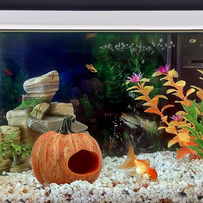 POPETPOP Fish Tank Resin Habitat Pumpkin Cave Hide-Out Small Aquarium Décor Ornaments - Fat Pumpkin
