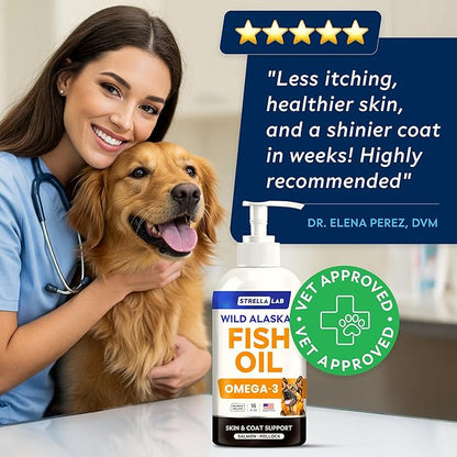 STRELLALAB Fish Oil for Dogs & Cats - Natural Omega-3 - Skin & Coat Support - Liquid Food Supplement for Pets - Natural EPA + DHA Fatty Acids for Joint Function, Immune & Heart Health 16oz - Pollock