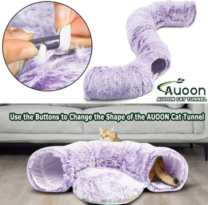 AUOON Cat Tunnel Bed for Indoor Cats - Circle Peekaboo Cat Cave with Washable Mat for Indoor Cats Kitten Kitty Puppy Rabbit Ferret (Purple)