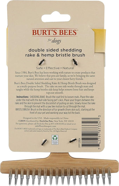 BURT'S BEES FOR PETS Brown Oblong Double Sided Dog Brush - All Hair Types, Unisex, 0.2 lbs, Hemp Bristle for Detangling, Shedding Rake for Mats Removal