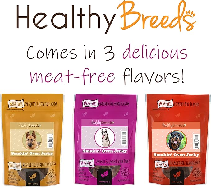 Healthy Breeds Cavachon Smokin' Oven Meat-Free Smoked Salmon Flavor Jerky Dog Treats 4 oz