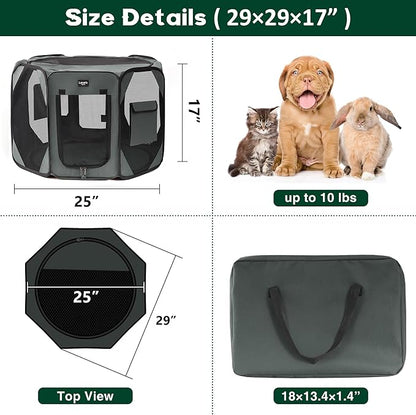 Love's cabin Pet Puppy Dog Playpen, Small Dog Tent Crates Cage Indoor/Outdoor, Portable Playpen for Cat, Foldable Pop Up Dog Kennel Playpen with Carring Case, Grey