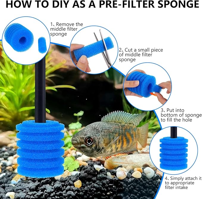 Bio Filter Sponge for Aquariums - 3 Pack, Washable and Reusable, Replacement Biological Filter Sponge Media for Fish Tanks