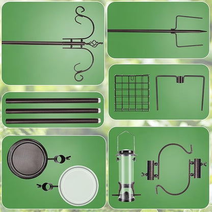 Bird Feeding Station Kit, 87 Inches Bird Feeder Pole for Outside, Premium Feeder Stand Hanging Kit with Water Bowl, Mesh Tray and Metal Suet for Attracting Wild Birds