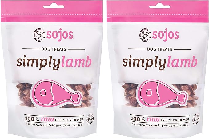 Sojos Simply Lamb Raw Freeze Dried Grain-Free Dog Treats, 4-Ounce each (Pack of 2)