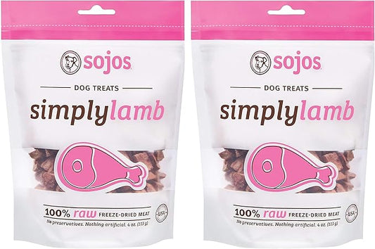 Sojos Simply Lamb Raw Freeze Dried Grain-Free Dog Treats, 4-Ounce each (Pack of 2)