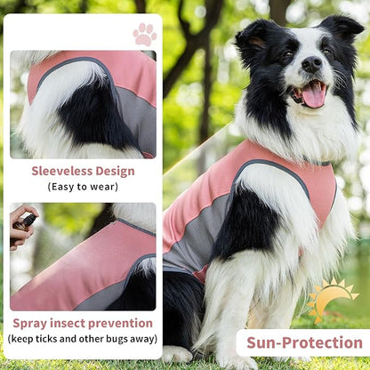 Dog Shirt, Lightweight Breathable Dog Cooling Vest Sun Protection Pet T-Shirts Quick Dry Soft Stretchy Reflective Label Pet Clothes - Small Medium Large Dogs (Brier Rose 1PC, Large)