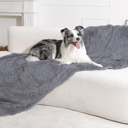 gogobunny Waterproof Dog Blanket for Large Dogs, Cats, Puppy, Reversible Faux Fur Pet Throw Blanket, Washable, Calming Furniture Protection for Sofa Bed (60x80 Inch (Pack of 1), Light Grey)