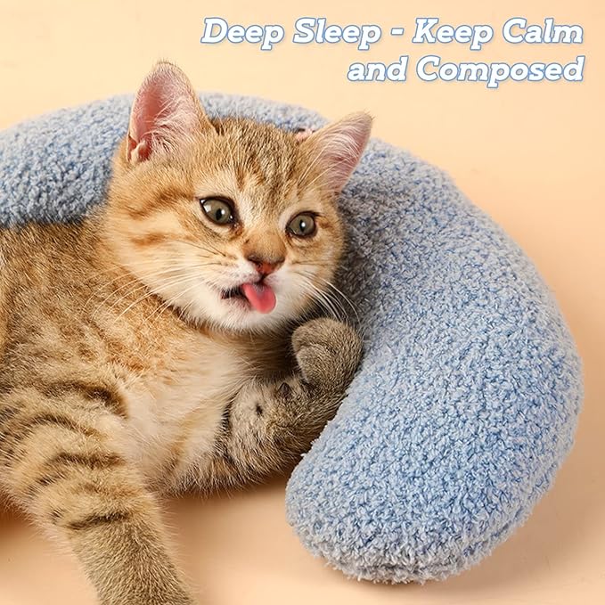 T'CHAQUE Dog Pillow Bed, Cat Calming Pillow, Dog Neck Pillow for Joint Relief Sleeping, Ultra Soft Half Donut Cuddler, Pillow Pet for Upper Spine Support, Doggy/Kitten Pillow Training Toy, Blue