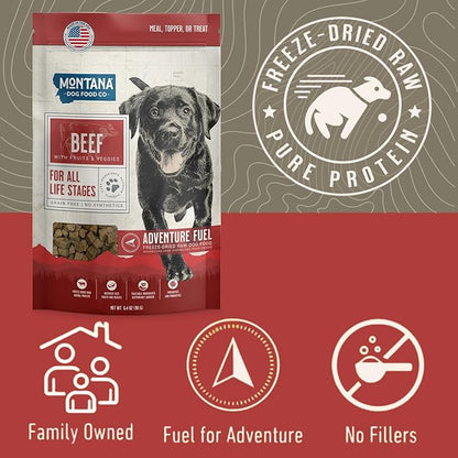 MONTANA DOG FOOD CO. Freeze-Dried Raw Beef Recipe Dog Food – Grain-Free, High-Protein Meal or Topper, Made in USA with USA Ingredients -6.4 oz Bag