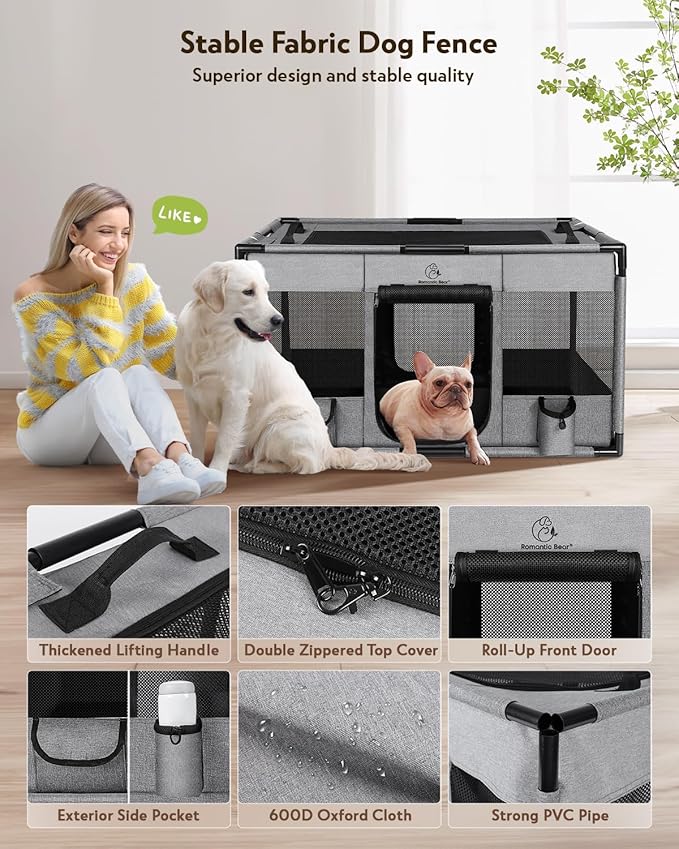 Dog Playpen,Fabric Mesh Dog Fence, Portable Soft Dog Cat Kennel Crate,Breathable Exercise Pet Play Pen for Dogs,PVC Pipe Frame,Indoor Outdoor Pet Fence Cage for Small Animals with Carrying Case(M)