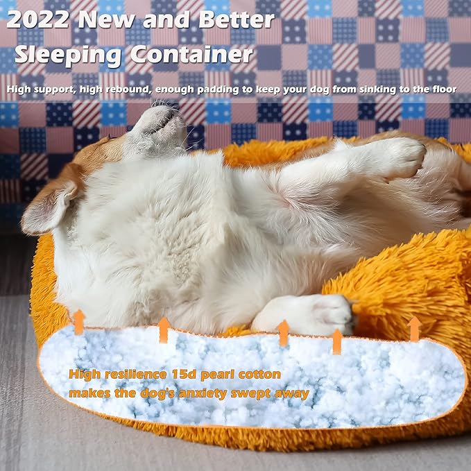 Pet Beds for Medium Dogs Calming Dog Bed 30 Inches Orange Dog Beds for Medium Dogs Washable Anti-Anxiety Dog Bed Medium Size Dog