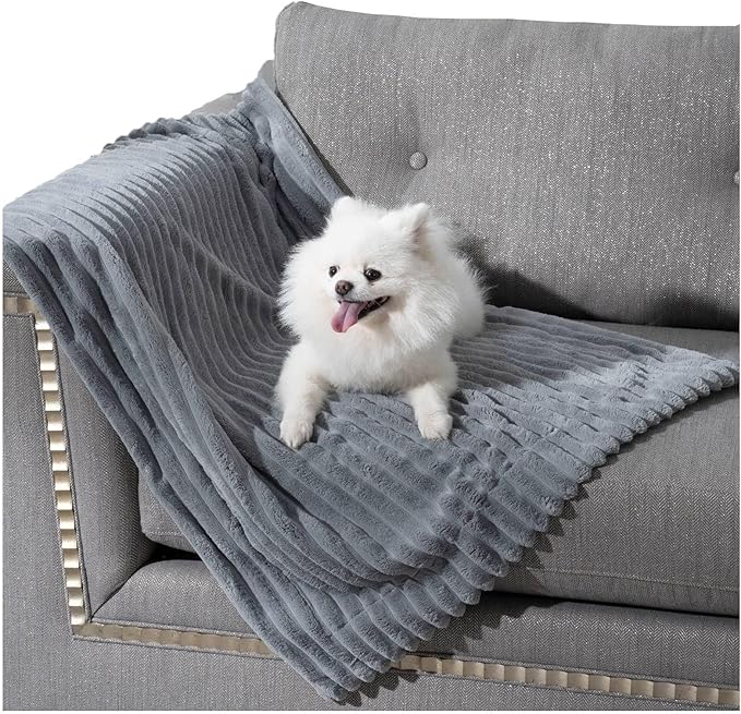 Waterproof Blanket Natural Grey Dog Blanket for Small Dogs, Washable Double Sided Pet Blanket with Milk Plush and Super Soft Velvet, Pee Proof Calming Dog Blanket for Couch Protection