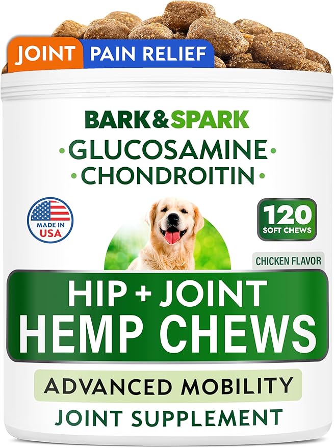 Hemp Hip & Joint Supplement for Dogs - Glucosamine for Dogs - Dog Joint Pain Relief Treats - Chondroitin, MSM - Mobility & Flexibility Support - Advanced Joint Care & Health - Made in USA