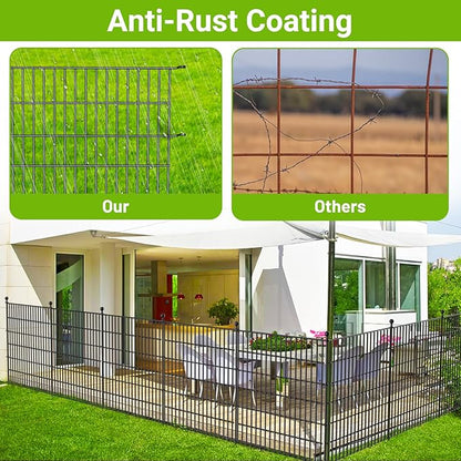 15 Panels No Dig Decorative Outdoor Garden Fence for Yard, 32 in(H) X 35.4 ft(L) Animal Barrier Fencing Rustproof Metal Wire Panel Border for Dog, Rabbits, and Patio Temporary Ground Stakes
